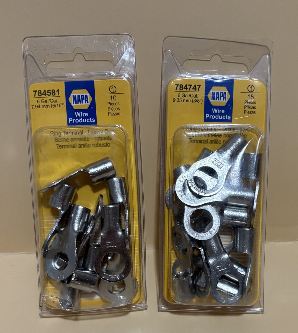 NAPA 6 Gauge Ring Terminal 10 Pieces 5/16 and 15 Pieces 3/8 Uninsulated